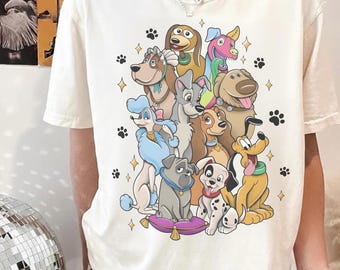 Retro Disney Dogs Characters Sketch Comfort Colors Shirt, Vintage Disney Dog Mom Tee, Life Is Better With Dogs, Cute Disney Pet Lover Gift
