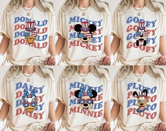 Retro Mickey and Friends 4th July 2026 Shirt, Disney Independence Day Tee, Disneyland Family, Walt Disney World T-shirt, Disney USA T-shirt