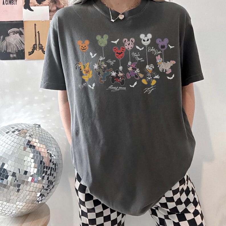 Retro Disney Toy Story Signature Shirt, Mickey Balloon Halloween Tee, Woody Buzz Jessie Rex Bullseye Shirt, Disney Halloween Vacation Tees Pepper/Asphalt