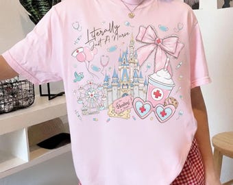 Coquette Bow Just A Nurse Disney Shirt, Disney Magical Castle T-Shirt, Disneyland Nurse Gift, Nurse's Day 2026 T-Shirt, Nurse Women Shirt