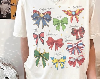 Comfort Color Super Heroes Inspired Coquette Bow Shirt, Super Heroes Inspired shirt, Marvel Super Hero Coquette Tee, Marvel Family Trip