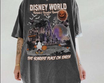 Vintage Mickey Ghost Halloween Comfort Colors Shirt, Scariest Place on Earth Tee, Mickey Not So Scary Party,Disney World Family Matching Tee