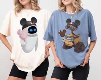 Retro Disney Pixar Wall-E & Eve Couple Shirts, Comfort Colors Matching Tee, Disney Couples Shirt, Wall-E Eve Trip to Magic Kingdom Tee