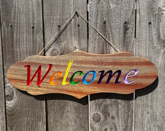 Rainbow welcome sign, pride sign, pride rainbow, all are welcome, porch sign, pride gifts, gay pride, queer love