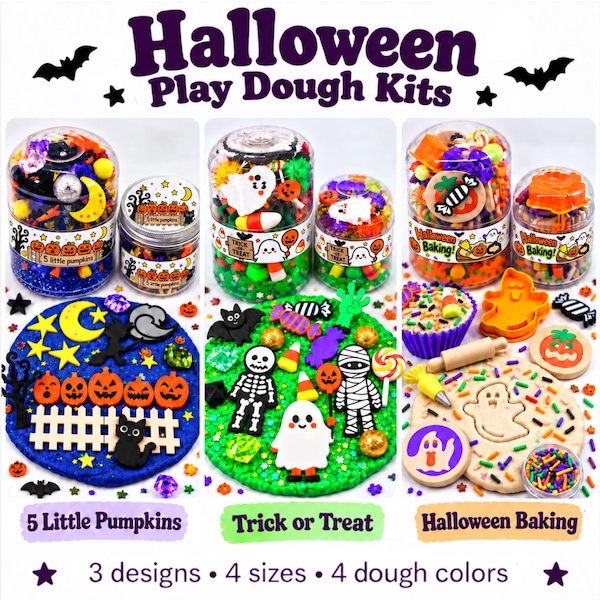 5 Little Pumpkins HALLOWEEN 3 Sizes Play Dough Jars Craft Activity Personalized Gift Party Favor PlayDough kit Sensory Bin Doh Playdoh for