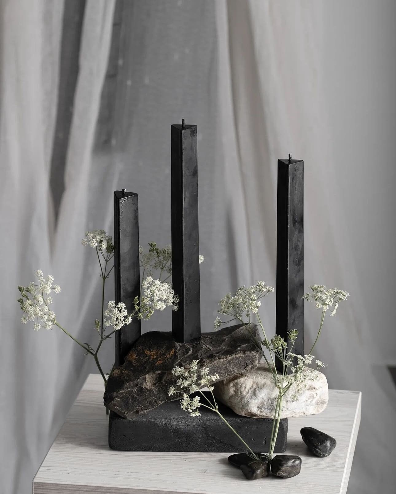 Beeswax Candles | Triangular Beeswax candle Natural candle Handmade beeswax candle Black candle Beeswax Taper candles Candlestick holder