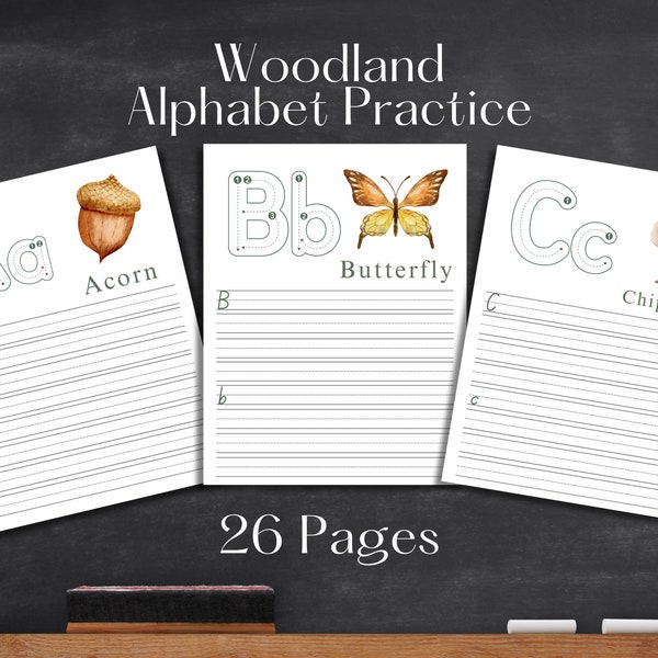 Alphabet Worksheets | Woodland Theme Alphabet Practice | Letter Practice | Printable | Preschool | Kindergarten