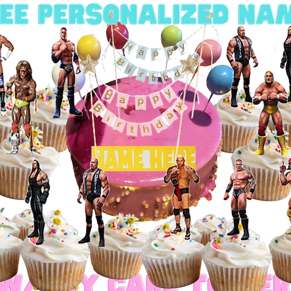 Free Personalized Custom Cake Topper cupcake happy birthday favor decoration supplies party baby shower theme idea centerpiece girl boy