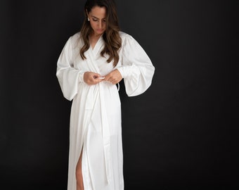 Bridal robe, Wedding Dressing Gown, Robes, Satin Wedding Robe, white bridal Robe - Small