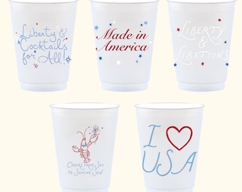 Collection de tasses givrées patriotique | Coupes du 4 juillet | Tasses de fête Americana | Décoration de fête du Memorial Day | Coupes d'été pour recevoir