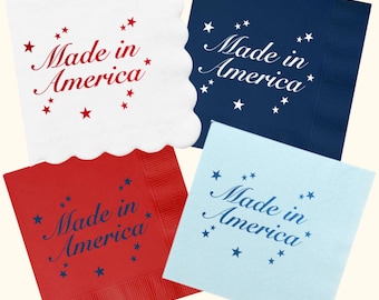 Patriotic Cocktail Napkins | Made in America Napkins | Fourth of July Party Decor | Americana Party Supplies | Summer Entertaining