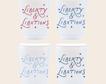 Vasos irrompibles esmerilados para el 4 de julio / Vasos esmerilados reutilizables / Vasos Liberty & Libations / Artículos para bebidas patrióticos / Vasos irrompibles para fiestas