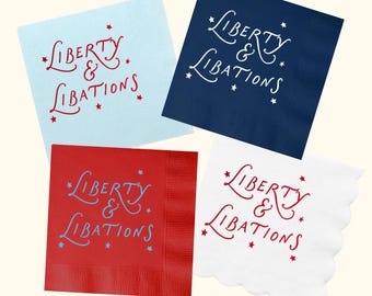 Fourth of July Cocktail Napkins | Liberty & Libations Napkins | Patriotic Party Decor | Beverage Napkins | Americana Entertaining