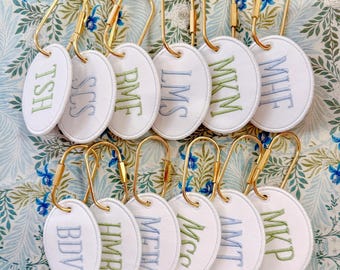 Personalized Embroidered Bag Charm | Custom Initial Keychain | Gold Carabiner | Heirloom-Style Gift | Sorority Letters