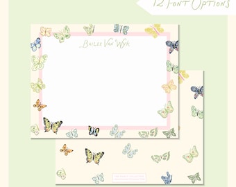 Personalized Butterfly Notecard Set, Custom Name Stationery, Preppy Flat Cards with Envelopes, Monogram Note Cards, Gift for Her