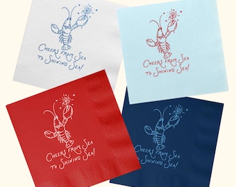 Fourth of July Cocktail Napkins | Coastal Cocktail Napkins | Lobster Party Napkins | Americana Entertaining Party Decor | Beach Napkins