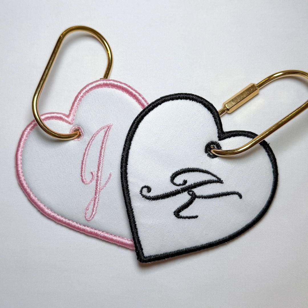 Heart Embroidered Bag Charm Personalized | Custom Initial Keychain ...