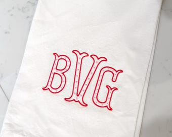 Embroidered Heart Fishtail Monogram Tea Towel | Personalized Cotton Kitchen Decor