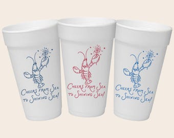 4th of July Foam Cups | Patriotic Party Cups | Coastal Lobster Cups | Summer Entertaining Cups | Cheers From Sea to Shining Sea | Drinkware