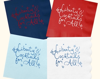 Patriotic Cocktail Napkins | Liberty & Cocktails for All | Fourth of July Party Decor | Americana Entertaining | 3-Ply Beverage Napkins