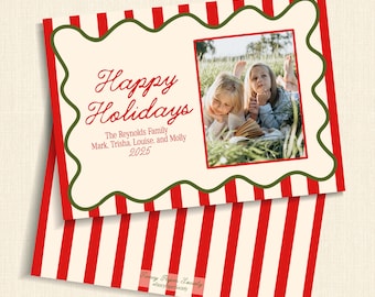 Candy Stripe Photo Holiday Card | Scalloped Frame
