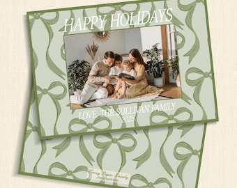 Sage Green Bow Holiday Card | Elegant Photo Card