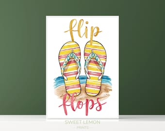 Flip Flop Print, Summer Flip Flop Poster, Watercolor Flip Flop Poster, Funny Flip Flop Art Print, Beach Wall Art, Coastal Decor Art