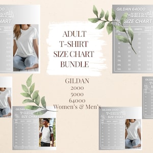High-Quality Men&#39;s & Women&#39;s T-Shirt Size Chart Mockup Bundle | Gildan 2000, 5000, 64000 |  6 T-shirt Size guide Bundle | Digital Download
