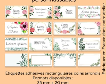 Rectangle adhesive labels, wedding, baptism, birthday, personalized text, 50 designs to choose from, custom-made!