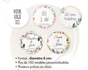 Ronde zelfklevende etiketten van 8 cm, gepersonaliseerd voor bruiloften, doopfeesten, verjaardagen, persoonlijke tekst, op maat gemaakt!
