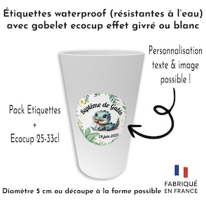 Ecocup bekers en 5 cm ronde zelfklevende etiketten gepersonaliseerd voor bruiloften, dopen, verjaardagen, persoonlijke teksten, aangepaste creaties!