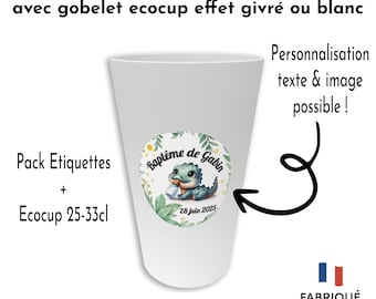 Ecocup bekers en 5 cm ronde zelfklevende etiketten gepersonaliseerd voor bruiloften, dopen, verjaardagen, persoonlijke teksten, aangepaste creaties!