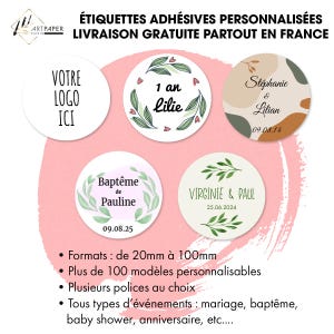 Aanpasbare zelfklevende etiketten voor bruiloften, dopen, verjaardagen, gepersonaliseerde tekst, keuze uit 150 ontwerpen, op maat gemaakt!