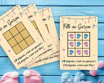 Original A6 scratch-off baby gender reveal card, tic-tac-toe game: Girl or Boy? 105 x 148.5 mm
