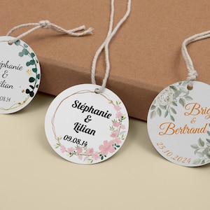 Etiquettes perforées personnalisées pour mariage, baptême, anniversaire, texte personnalisé, 150 motifs papier 300grs, pelliculé recto/verso