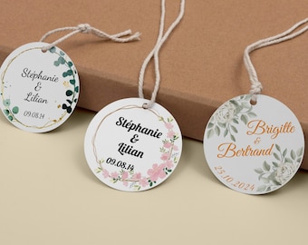Etiquettes perforées personnalisées pour mariage, baptême, anniversaire, texte personnalisé, 150 motifs papier 300grs, pelliculé recto/verso