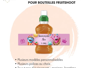 Gepersonaliseerde Fruit Shoot-labels met thema naar keuze, verjaardag, doop, bruiloft, babyshower, viering, gepersonaliseerd feest