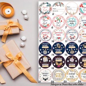 Etiquettes autocollantes adhésives cadeau de noël personnalisation possible avec 24 motifs au choix...