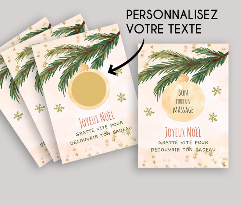 Carte a gratter - 10x15 - Noël - annonce grossesse - message caché - cadeau ! bébé en route - marraine - mamie - papi - message aux choix image 1