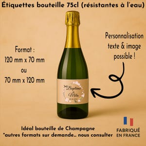 Etiquettes de bouteille de vin ou champagne 75cl à personnaliser, motif au choix, déco anniversaire, mariage, baptême, babyshower, EVJF