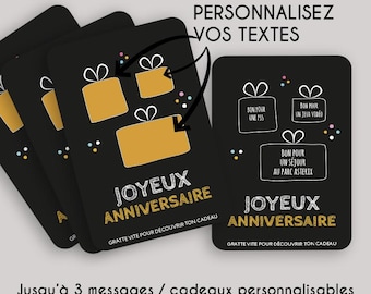 Carte a gratter - 10x15 - Anniversaire - multi message caché - cadeau ! jusqu'à 3 messages cadeaux au choix sur la même carte !
