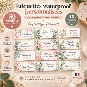 Rechteckige Klebeetiketten für Hochzeiten, Taufen, Geburtstage, personalisierter Text, 50 Designs zur Auswahl, individuell angefertigt!