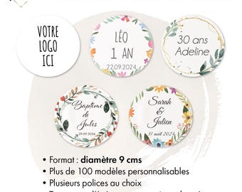 Ronde zelfklevende etiketten van 9 cm, gepersonaliseerd voor bruiloften, doopfeesten, verjaardagen, persoonlijke tekst, eigen creatie!