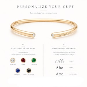 Personalized Birthstone Gold Bangle Bracelet, Stackable Hidden Engraving Quiet Luxury Cuff