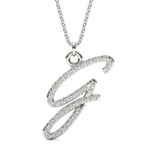 Colgante con inicial en letra cursiva de oro de 14 k, collar con letra de diamante / Elegante dije con inicial de oro macizo / Joyas con diamantes de laboratorio / Oro de 14 k, plata, rosa