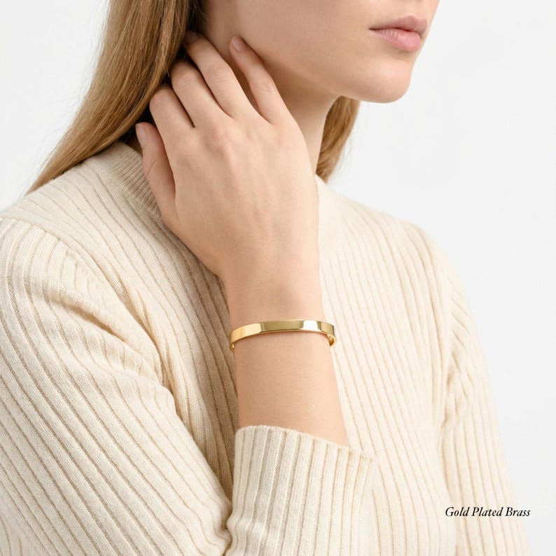 Custom Cuff Personalized Gold Cuff Bracelet, Custom Engraved Minimal Bangle for ...