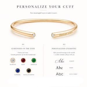 Gepersonaliseerde geboortesteen gouden armband, stapelbaar verborgen gravure Rustige luxe manchet