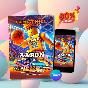 Invitation de basket-ball Roblox, invitation d'anniversaire de Roblox, invitation de Roblox, invitation de joueur de basket-ball, invitation de garçon, invitation d'enfants