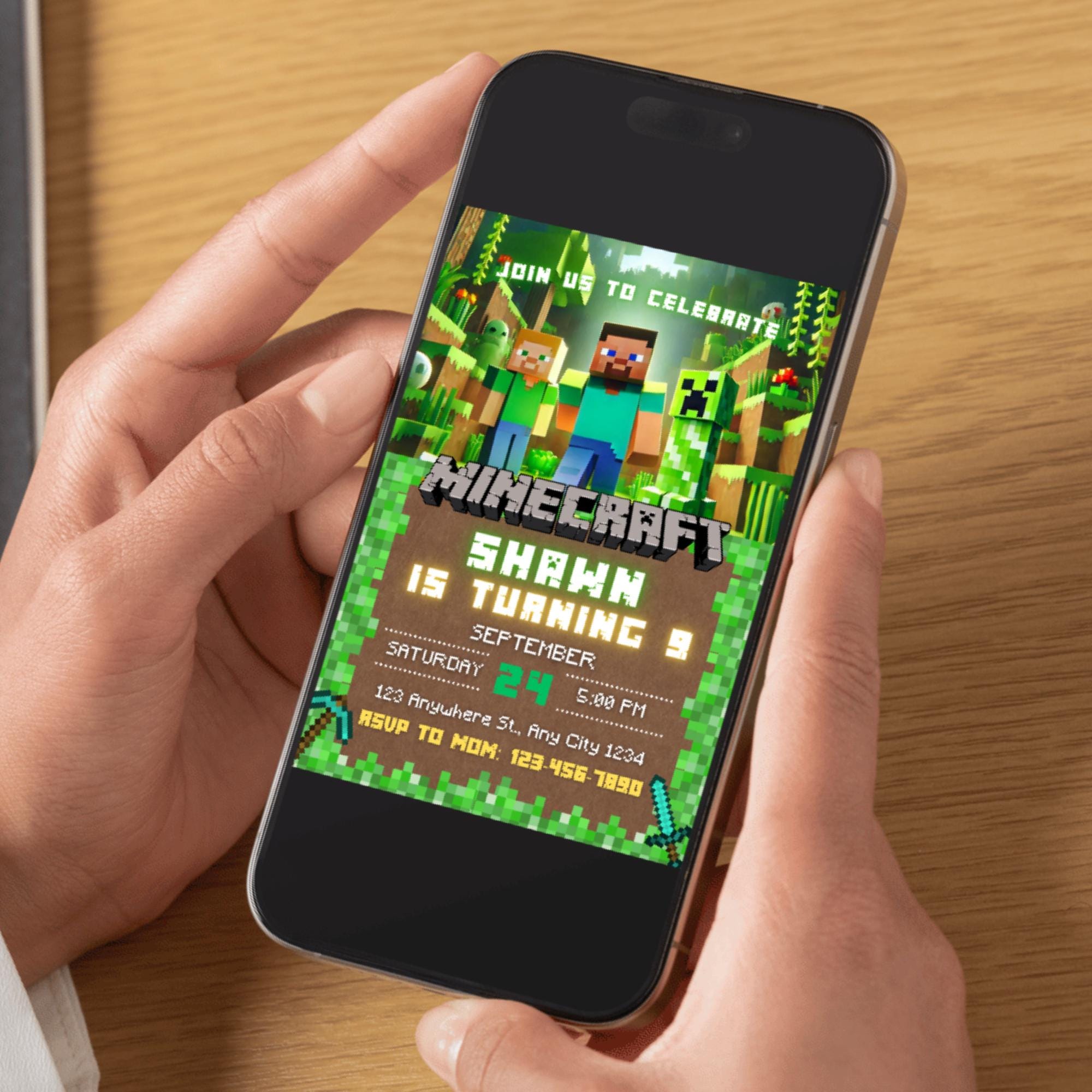 Minecraft Pixel Block Party Invite – PNG + PDF Template