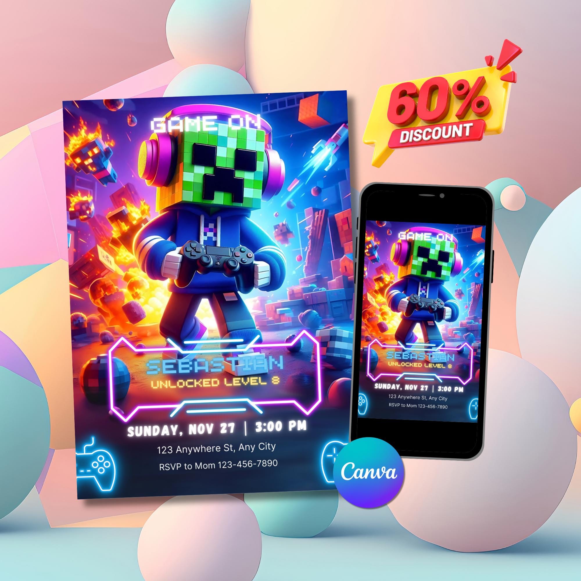 Pixel Party Invitation